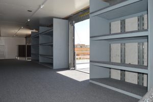 Marching Band Instrument Storage in Semi Equipment Trailer