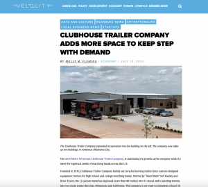 VeloCity article - July 2020 Clubhouse Trailer Company adds more space keep step to demand