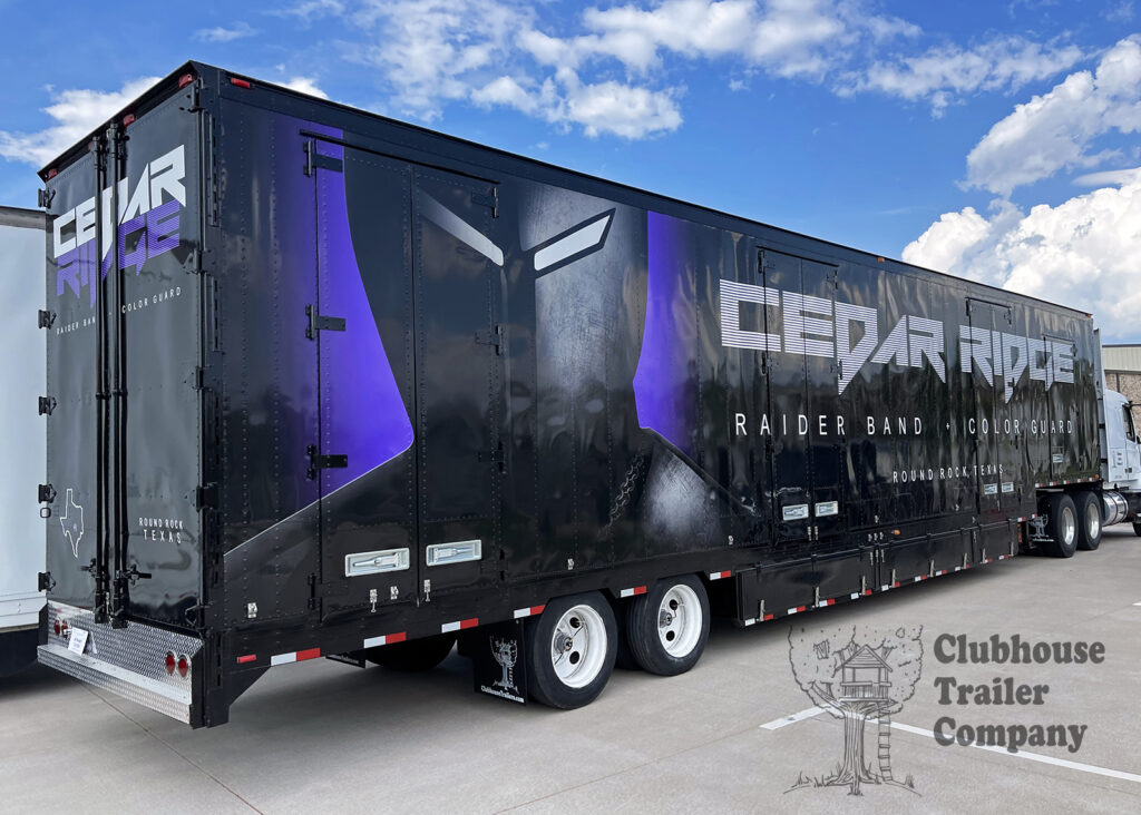 Cedar Ridge High School Marching Band Semi Equipment Moving Trailer Exterior purple and black Vinyl Graphic Wrap