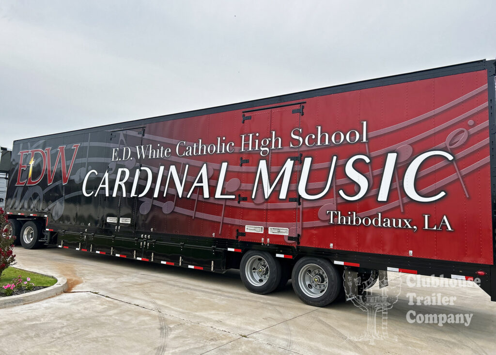 E.D. White Catholic High School Marching Band Semi Equipment Moving Trailer Exterior red and black Vinyl Graphic Wrap