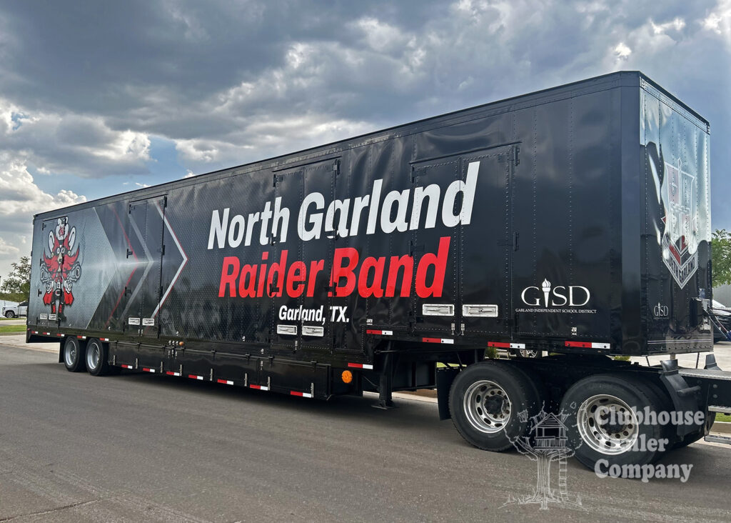 North Garland High School Marching Band Semi Equipment Moving Trailer Exterior black and Grey Vinyl Graphic Wrap