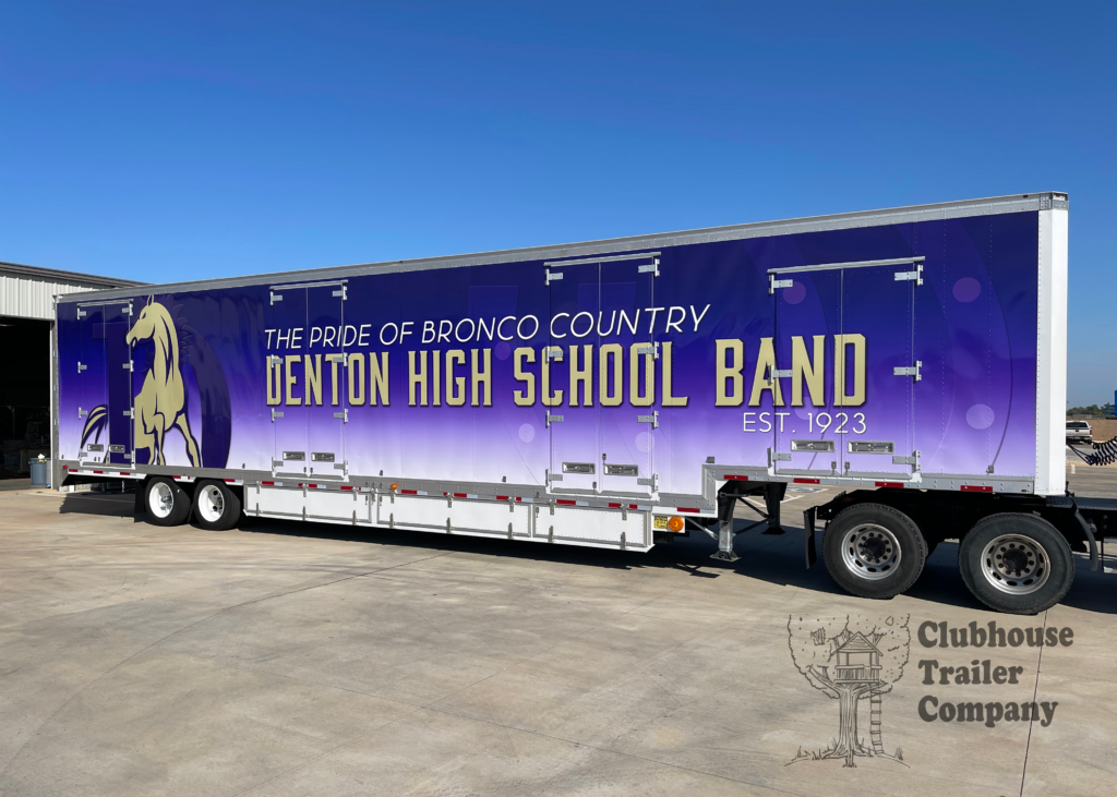 Denton Texas High School marching band semi trailer with purple custom graphics