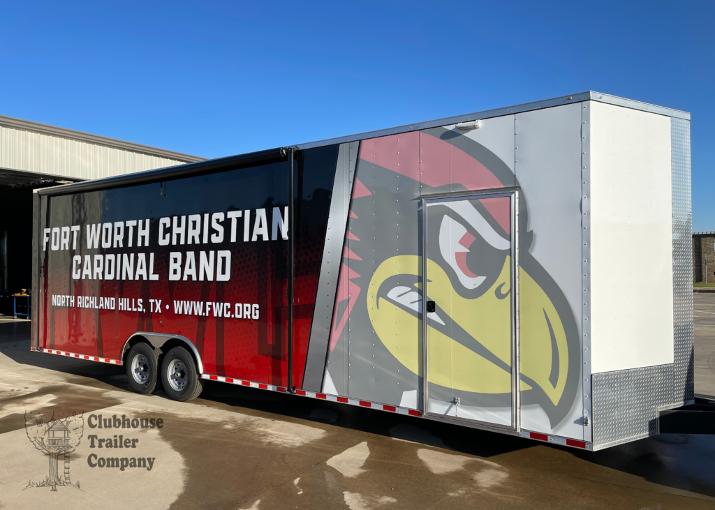 Fort Worth Texas Christian High School marching band bumper pull transportation trailer with custom graphics