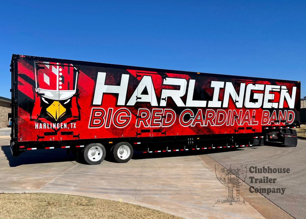 Harlingen High school big red cardinals marching band semi trailer transportation solution