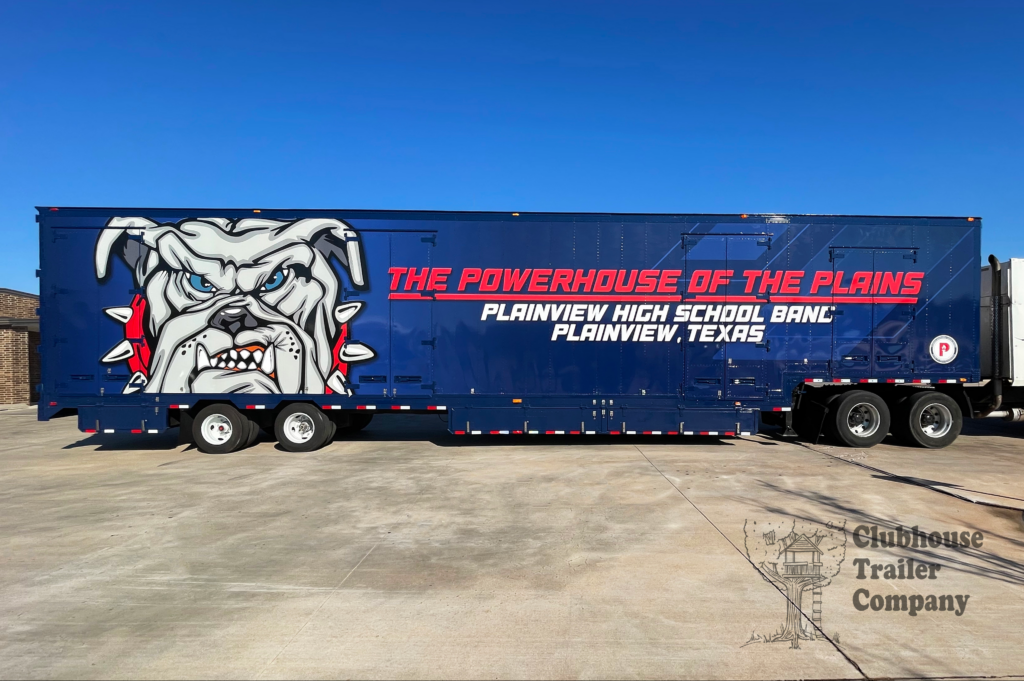 Plainview High School marching band in Texas custom semi trailer outfit
