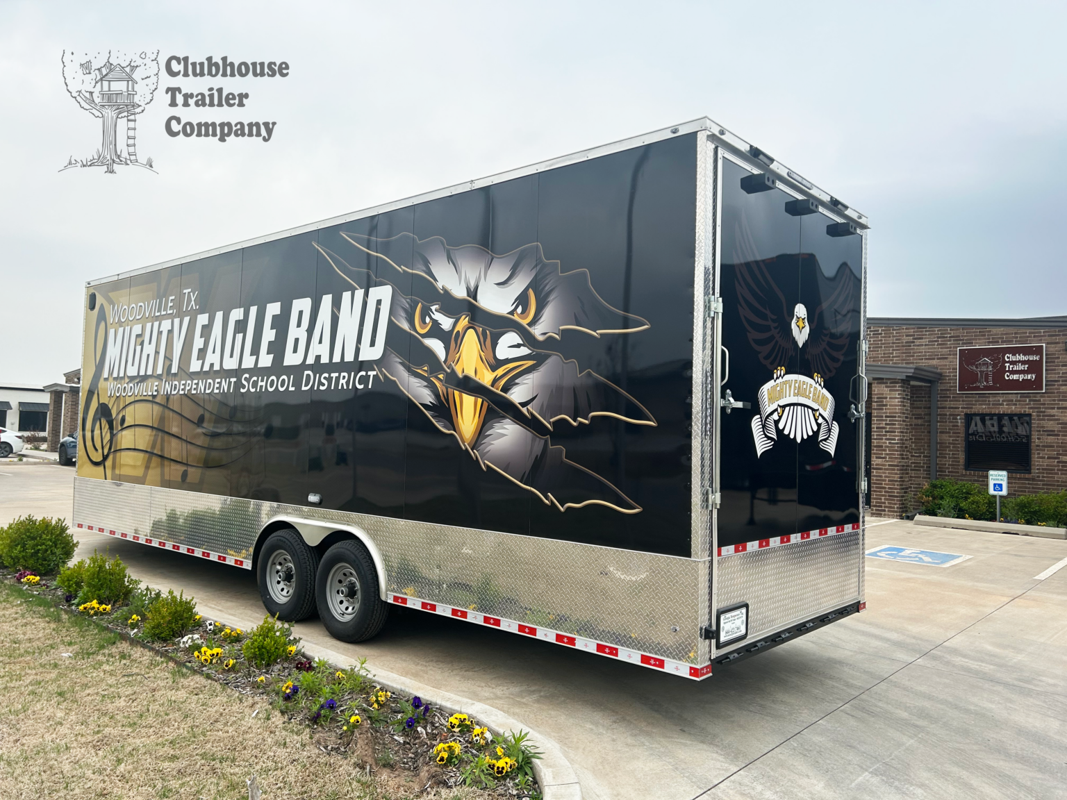 Woodville High School marching band bumper pull trailer with custom vinyl graphic wrap