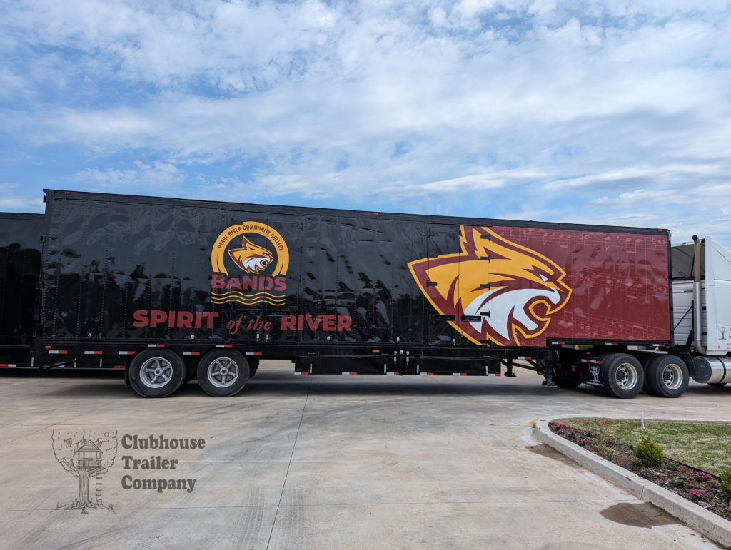 Black and red Pearl River high school marching band semi trailer