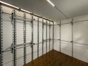 Marching band semi trailer for sale custom shelving, uniform storage, lighting