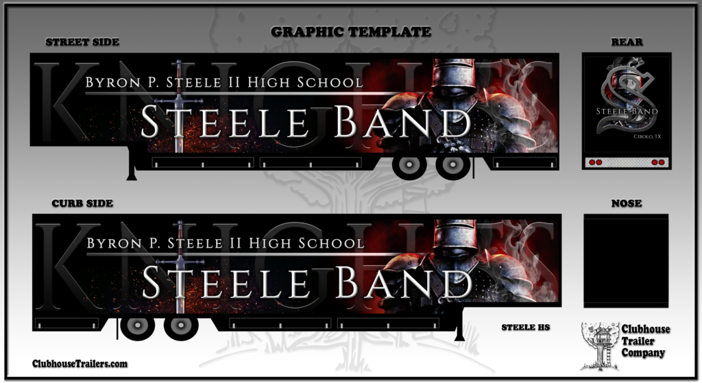 Marching band semi trailer custom vinyl wrap graphic design process template.