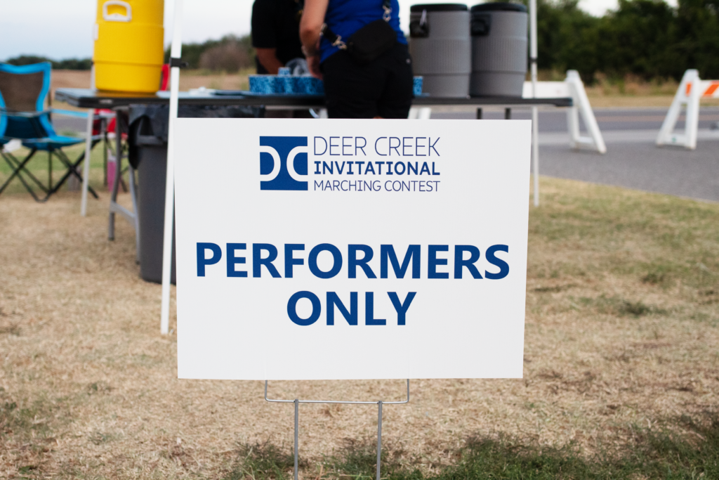 Contest signage for marching invitational with custom printing. Extra sturdy stakes for multiple uses.