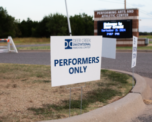 Contest signage for marching invitational with custom printing for warm up areas, rehearsal space, and hydration areas. Extra sturdy stakes for multiple uses.