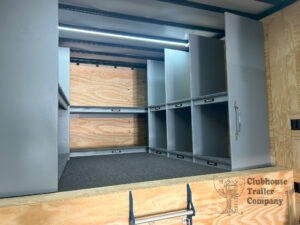 Customized band instrument shelving inside trailer
