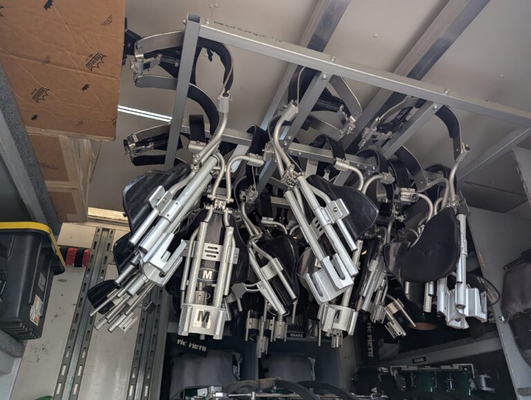 Drumline Carrier storage grid full in band trailer