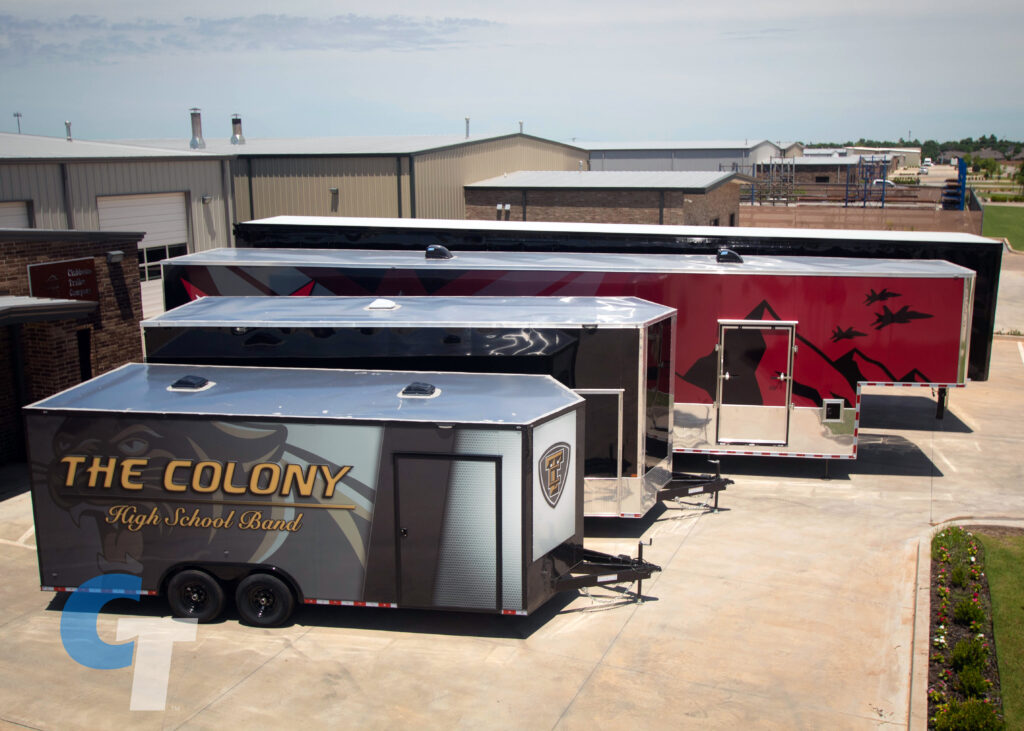Clubhouse Trailers bumper pull trailers. 24 foot 20 foot 48 foot marching band trailers.