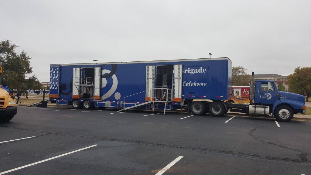 Bartlesville Band Semi Equipment Trailer set-up at State Competition in 2015