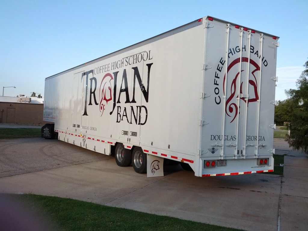 Coffee High School Band Semi Trailer Leaving the Clubhouse with new Graphics and interior buildout