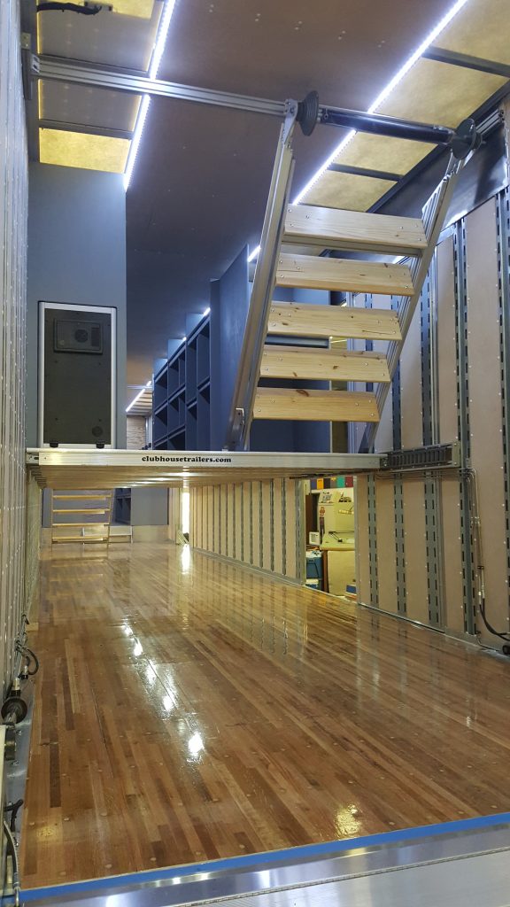 Clubhouse Trailers Interior Retracting Staircase for Marching Band Semi Trailers