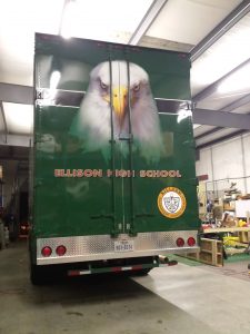 Ellison High School Marching Band Semi Trailer Back Door Graphics Decals Diamond Treadplate Rear Bumper