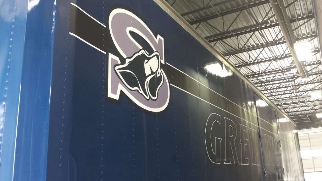 Shoemaker High School Semi Trailer in the graphics application phase