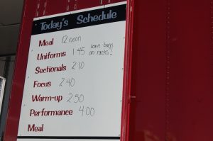 A Whiteboard for contest scheduling is a great addition to one of the camp-side doors!