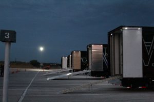 Mesquite ISD Marching Semi Trailers Ramps at Night