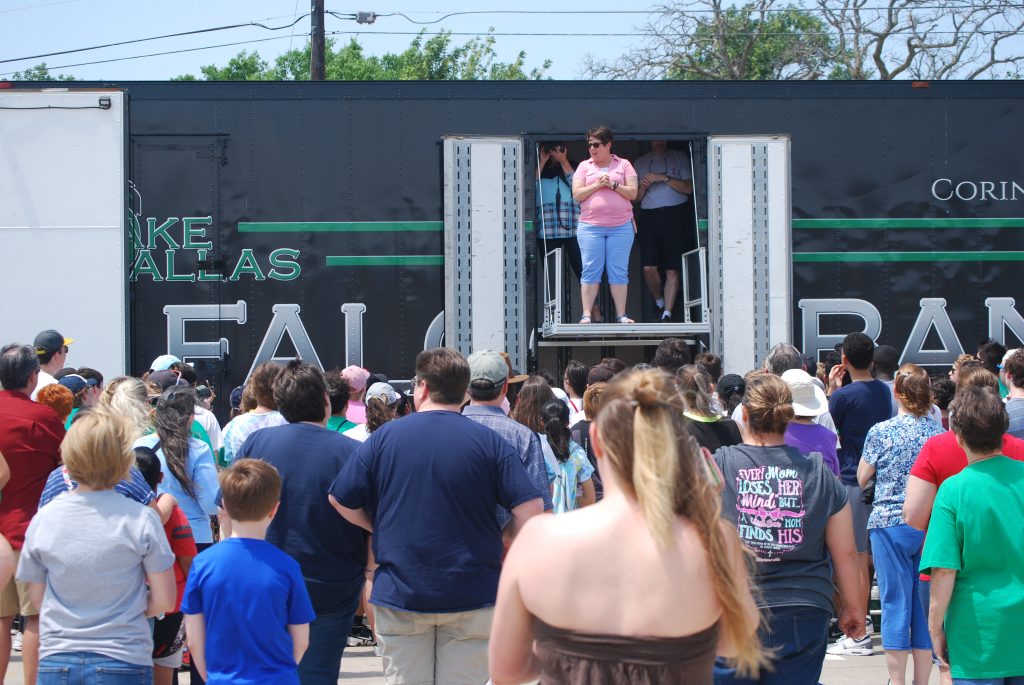 Lake Dallas High School Marching Band Semi Equipment Trailer, and Director's Platform