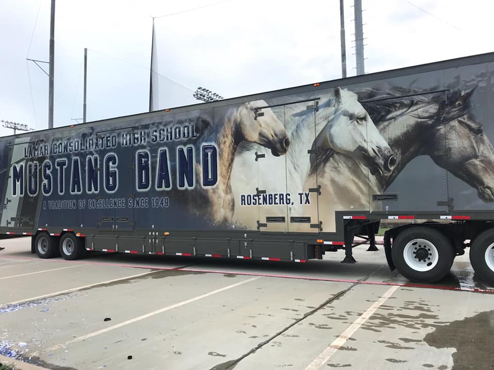 Lamar Consolidated High School Marching Band Semi Equipment Trailer Mustang Exterior Graphics Wrap Mustang Horses