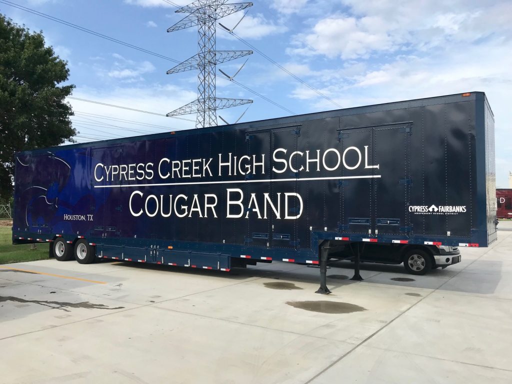 Cypress Creek High School Marching Band Semi Equipment Moving Trailer Exterior Graphics Vinyl Blue