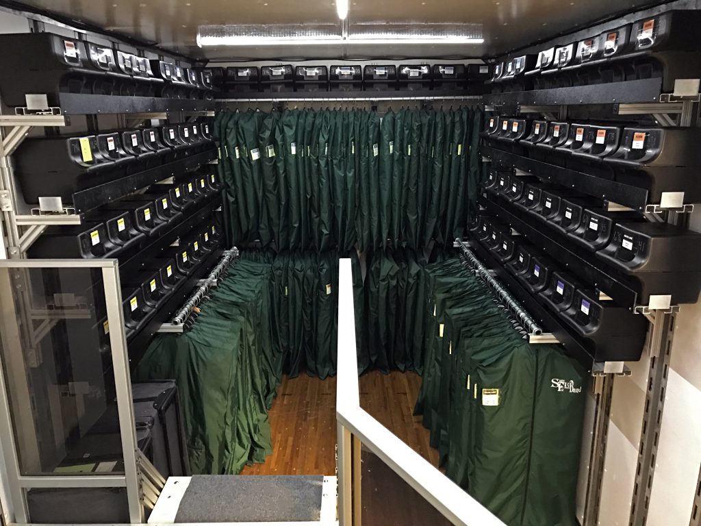 Marching Band Uniform Trailer Storage in Clubhouse Trailer Semi